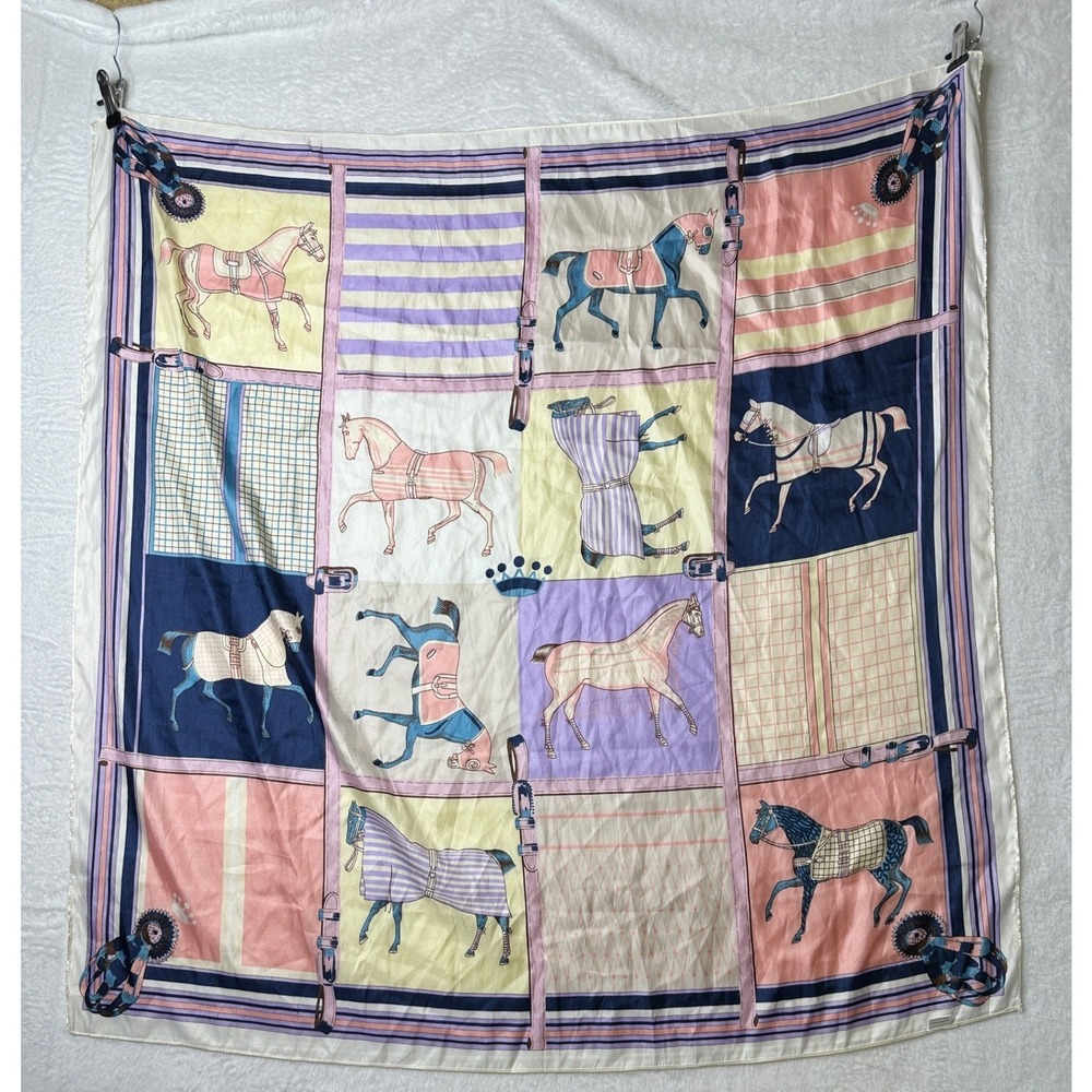 Horse Scarf Womens OS Multi-Color Equestrian Satin Print 34x34